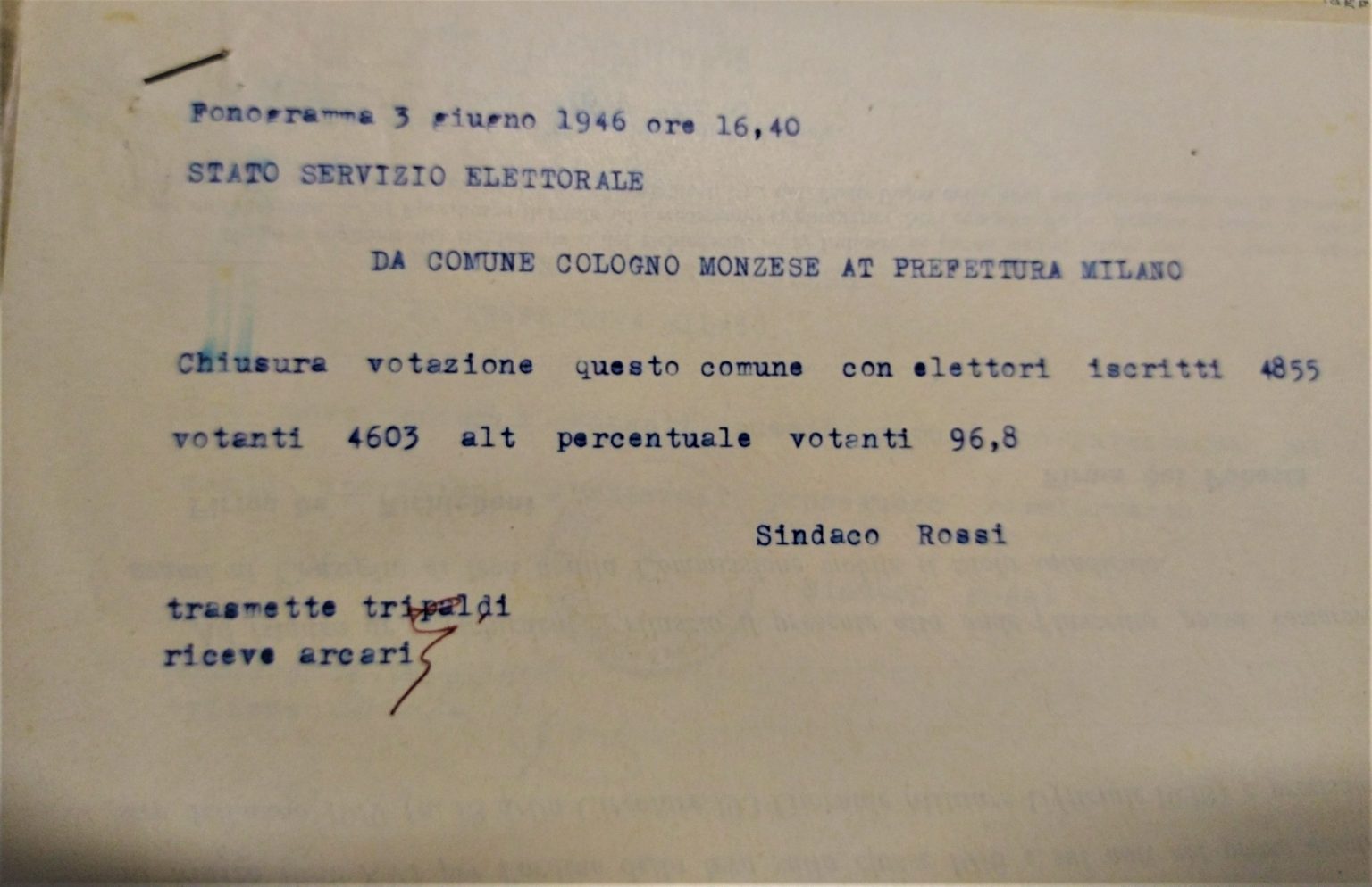 Referendum 2 giugno 1946: Cologno Monzese sceglie la Repubblica
